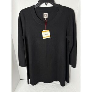 Anne‎ Klein Knit Tunic Top 3/4 Sleeve Round Neck Comfortable Black Size S New